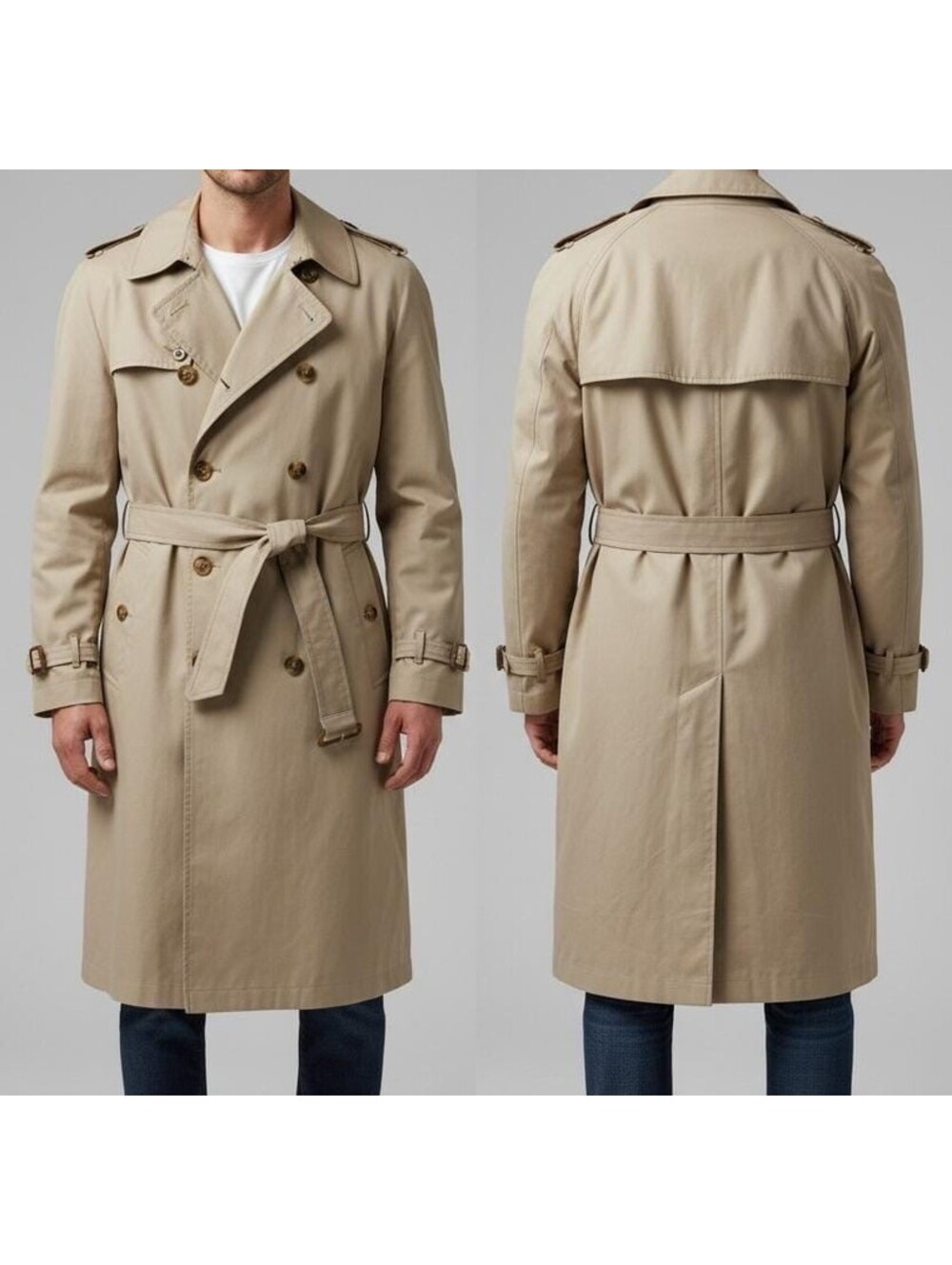 Vintage London Fog Trench Coat Men's 44 Long Tan Beige Double Breasted Zip Liner